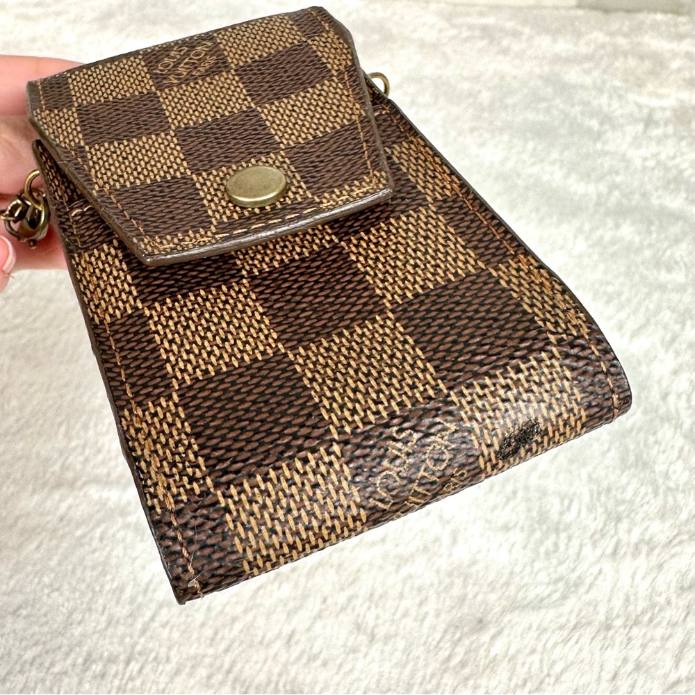Louis Vuitton Damier Ebene Card Case Holder KEY FOB wristlet pouch CUTE! - Picture 4 of 9